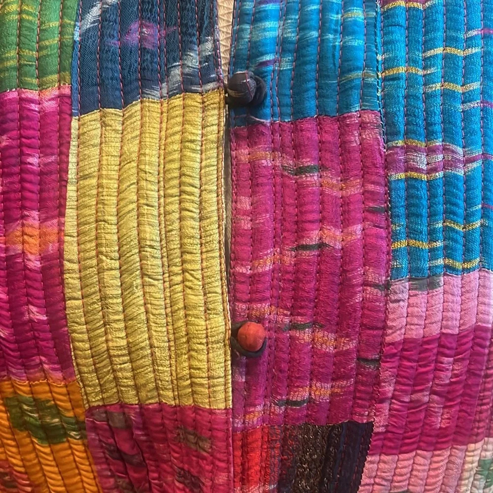 Sam Hill Collection Colorful Rainbow Reversible Quilted Patchwork Silk Jacket M - Picture 4 of 8
